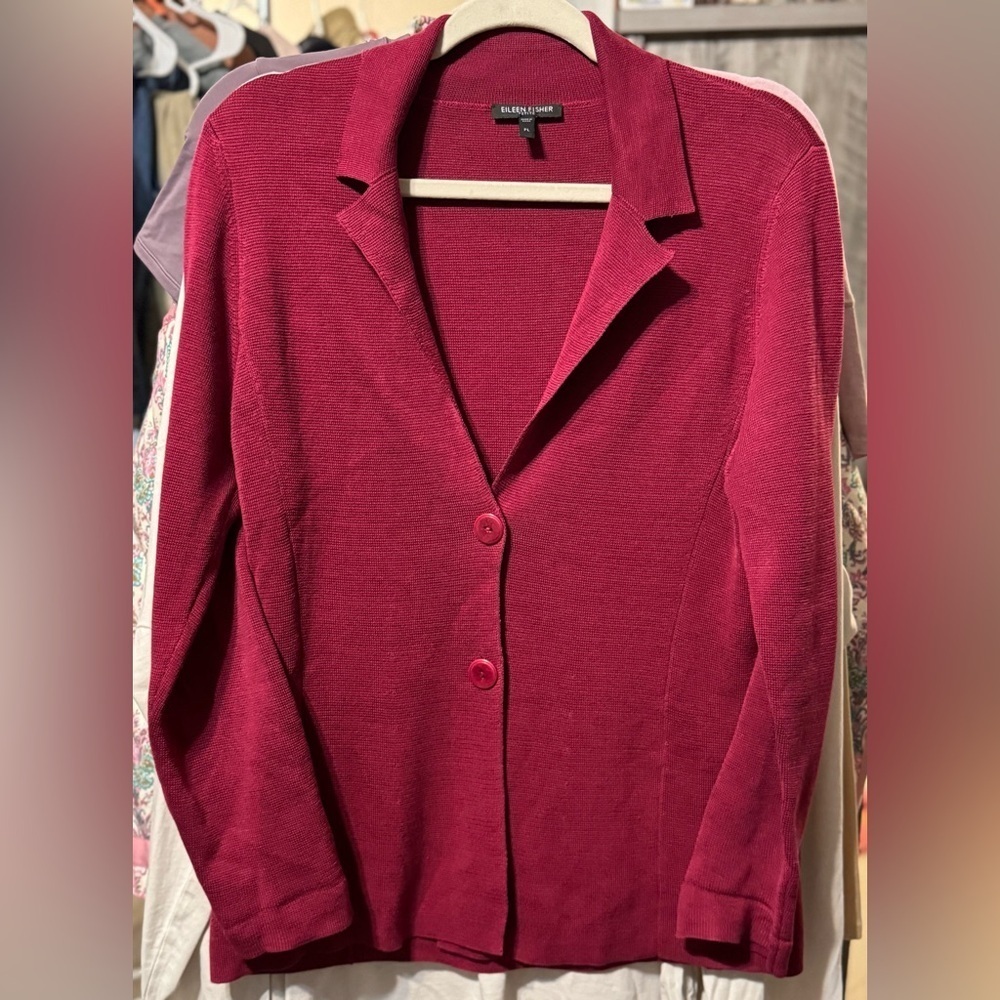 Eileen Fisher Cotton and Silk blend Burgundy Red Cardigan